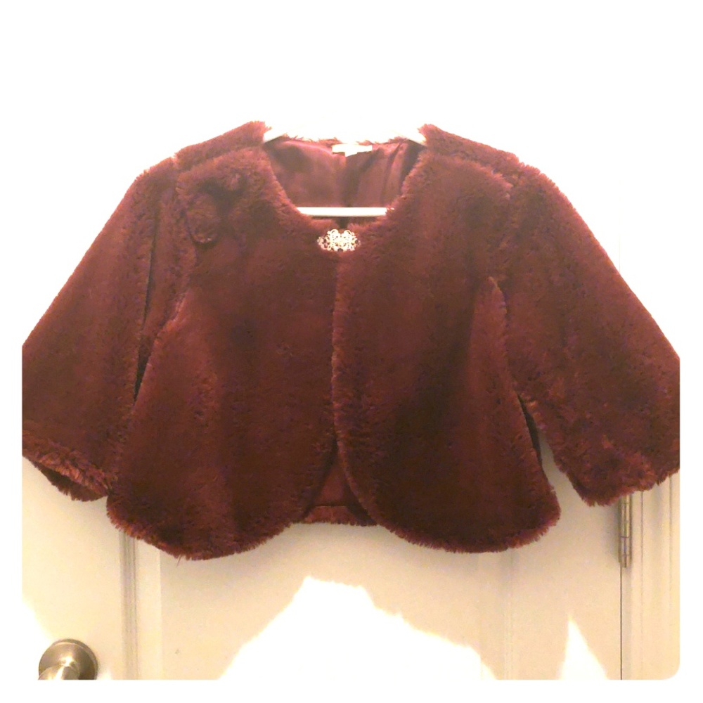 Faux Fur Cropped 3/4 Sleeve Jacket Coat